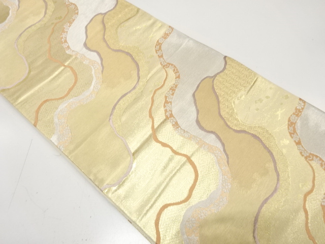 JAPANESE KIMONO / ANTIQUE FUKURO OBI / SILK / WOVEN MICHINAGADORI & FLOWERS & CLASSICAL PATTERN